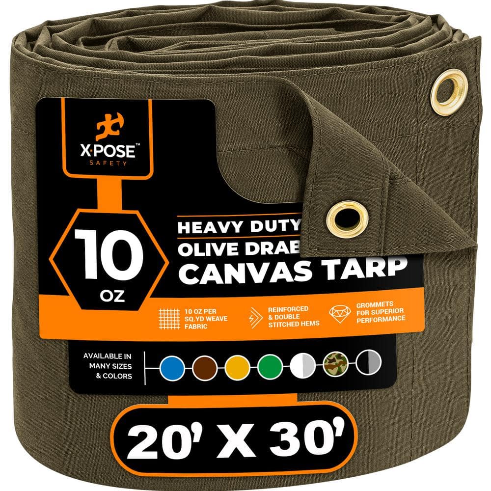 XPOSE SAFETY Canvas Heavy-Duty 20 ft. W X 30 ft. L Olive Drab 10 oz ...