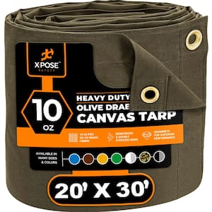 Canvas Heavy-Duty 20 ft. W X 30 ft. L Olive Drab 10 oz. Tarp