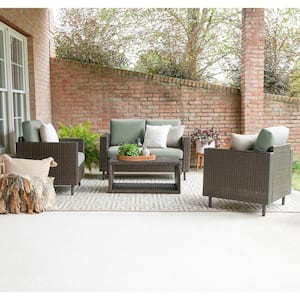 Draper 4-Piece Wicker Patio Conversation Set with Sunbrella Sage Cushions