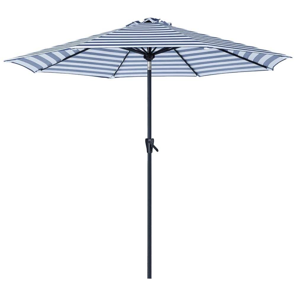 9 ft. Aluminum Market Tilt Patio Umbrella in Blue White Stripe with Push Bu