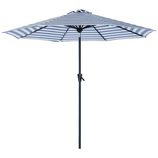 Unbranded 9 ft. Aluminum Market Tilt Patio Umbrella in Blue White Stripe with Push Button Tilt