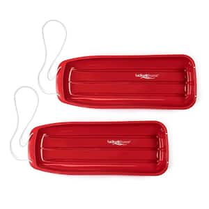 Kids 48 in. Plastic Snow Toboggan Sled with Pull Rope in Red (2-Pack)