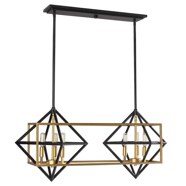 Eglo Pryor 33 in. W x 12.3 in. H 6-Light Antique Gold/Black Geometric Linear Pendant Light with Open Metal Frame