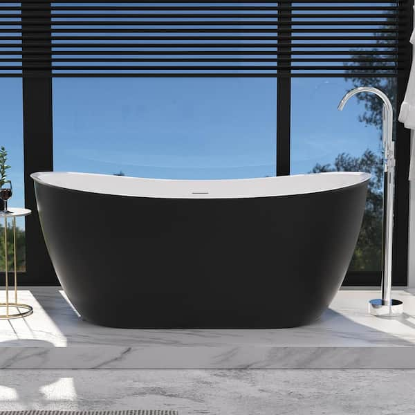 INSTER MUTE 59 in. Acrylic Flatbottom Freestanding Elegant Non-Whirlpool Double Slipper Soaking Bathtub in Black