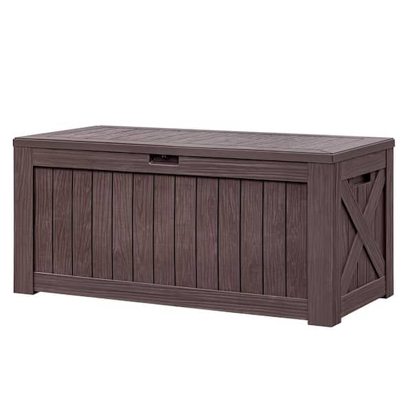 Unbranded 120 Gal. Large Deep Brown Waterproof Resin Deck Box with Lockable Lid and Side Handles