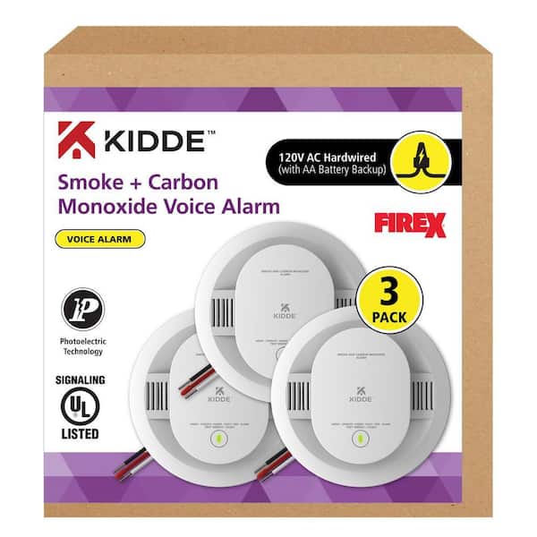 Firex Hardwired Smoke and Carbon Monoxide Detector, AA-Battery Backup and Voice Alarm (3-Pack) 21032084