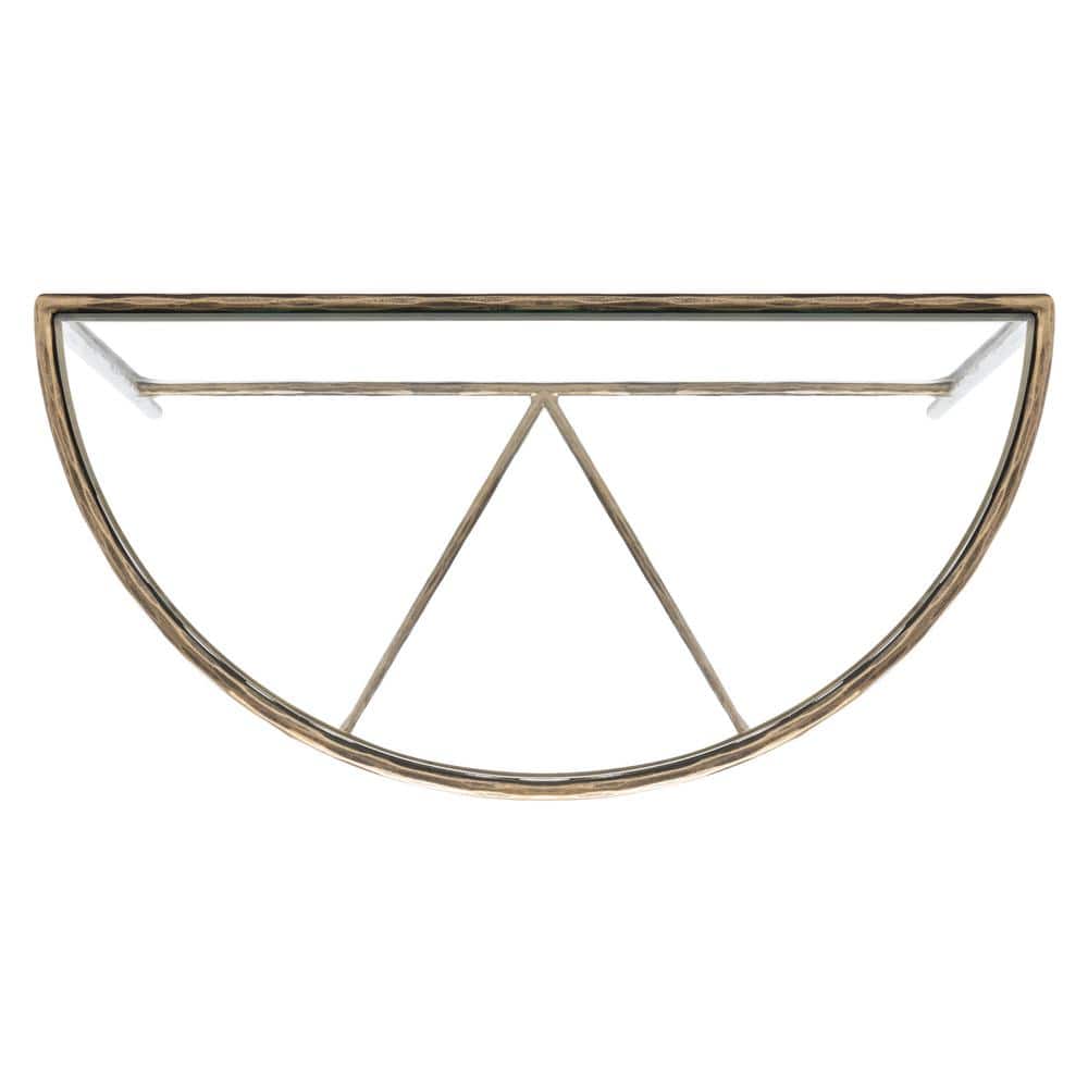 Aristocratic Brass Demilune Console Table with Sleek Glass Top