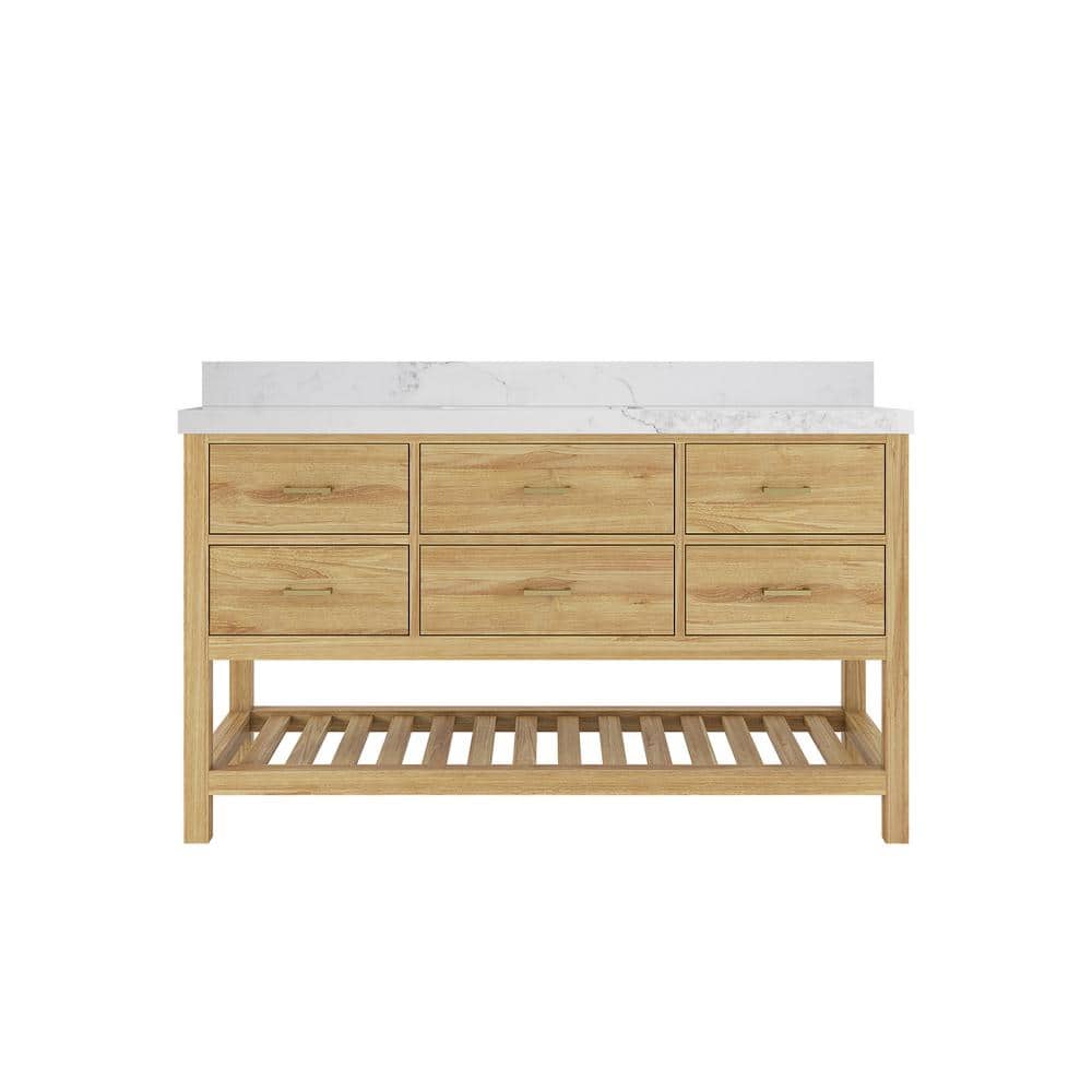 Parker Teak 60 in. Single Sink Freestanding Light Natural Bath Vanity with Calacatta Nuvo Quartz Top Unassembled price history on PriceWatchPro