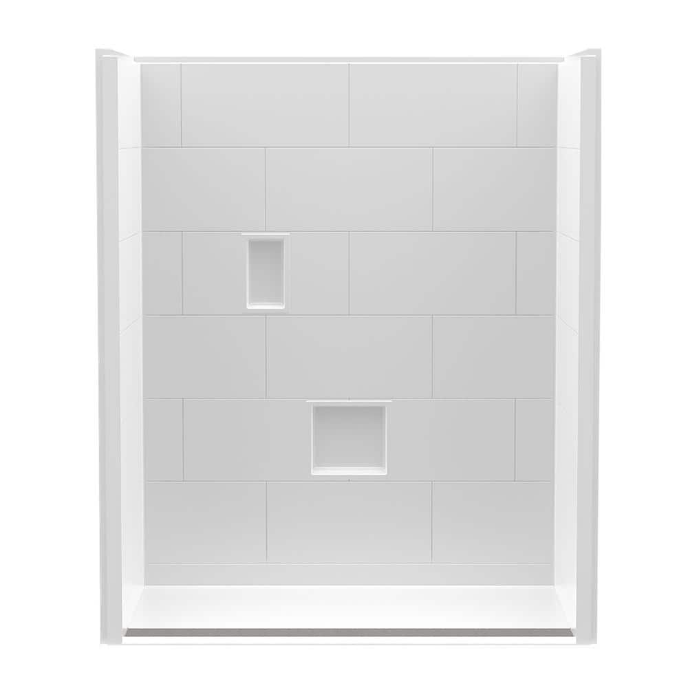 Trench Drain 60 in. x 34 in. x 76-3/4 in. Shower Stall in White