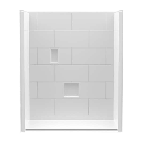 Aquatic Trench Drain 60 in. x 34 in. x 76-3/4 in. Shower Stall in White