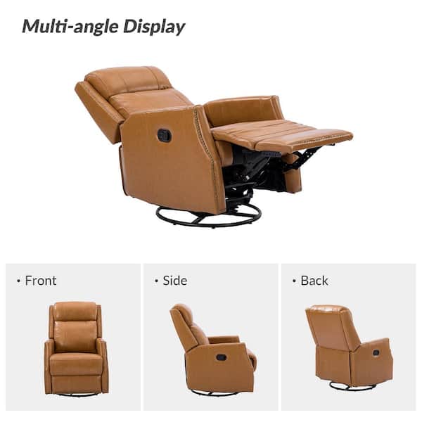 Jayden Creation Joseph Brown Genuine Leather Swivel Rocking Manual Recliner with Straight Tufted Back Cushion and Curved Mood Arms