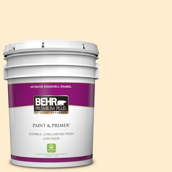 BEHR PREMIUM PLUS 5 gal. #300A-1 Opal Cream Eggshell Enamel Low Odor Interior Paint & Primer