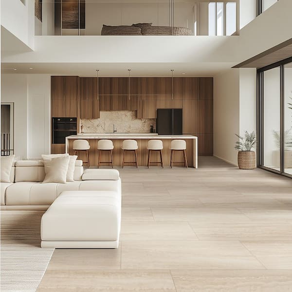 Assos 24 in. x 48 in. Matte Porcelain Travertine Look Floor and Wall Tile (23.61 sq. ft. /Case)