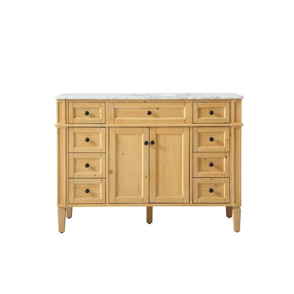 Unbranded Simply Living 48 in. W x 21.5 in. D x 35 in. H Bath Vanity in Natural Wood with Carrara White Marble Top