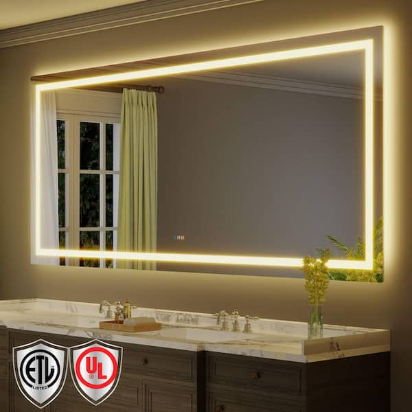 110 in. W x 48 in. H Rectangular Frameless Anti-Fog LED Light Wall Bathroom Vanity Mirror with Backlit and Front Light