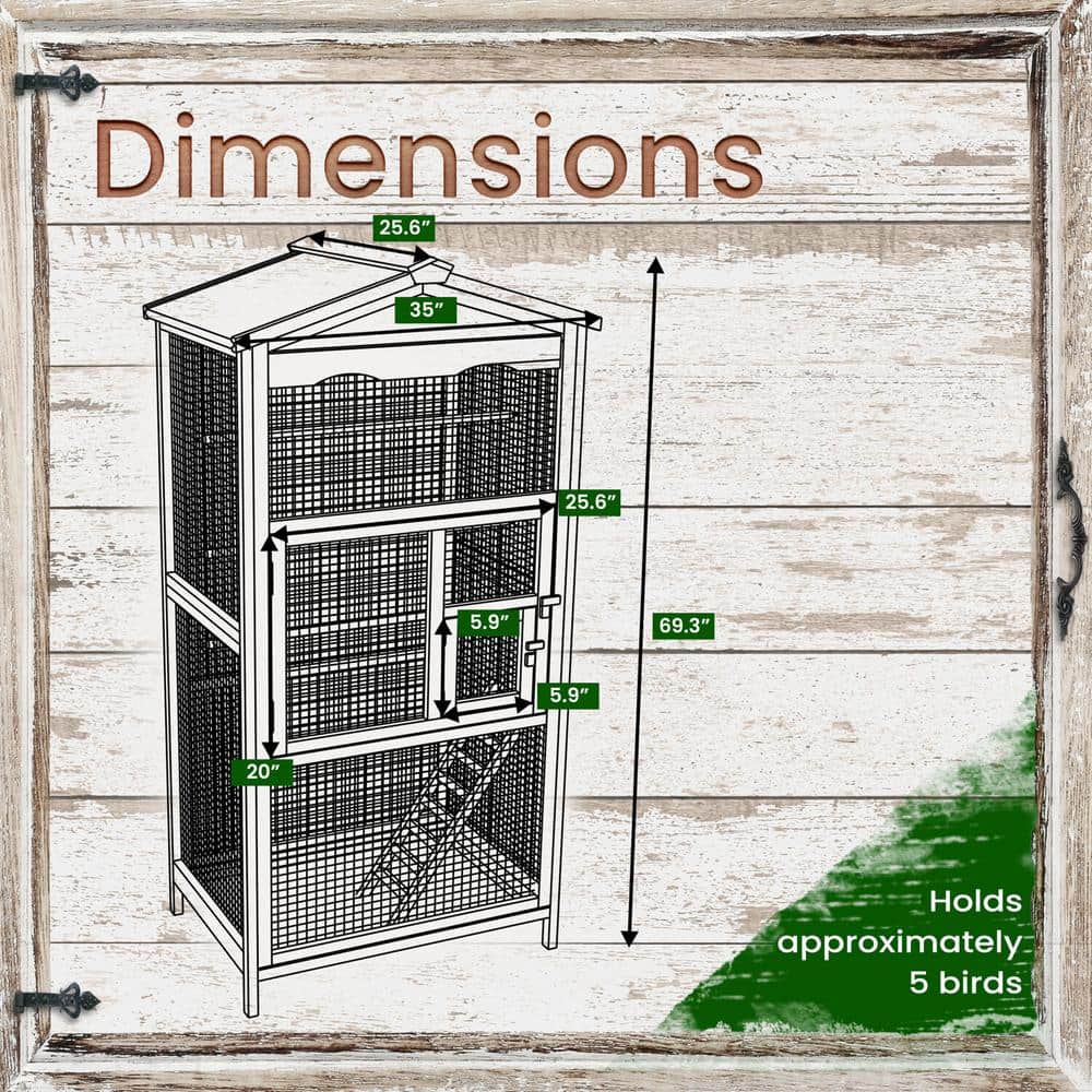 Hanover Rustic Stained Fir Wood Outdoor Bird Cage with Waterproof Roof