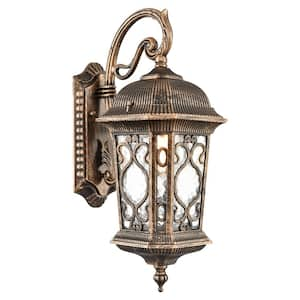 11 in. Gold Outdoor Hardwired Lantern Wall Sconce with No Bulbs Included