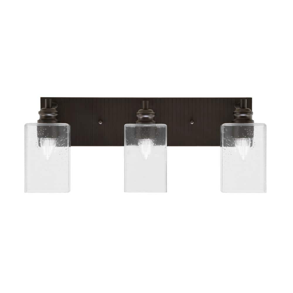 Albany 22 in. 3-Light Espresso Vanity Light with Square Clear Bubble Glass 