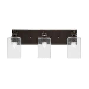 Albany 22 in. 3-Light Espresso Vanity Light with Square Clear Bubble Glass Shades