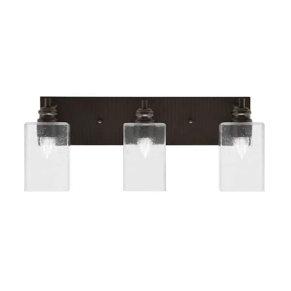 Albany 22 in. 3-Light Espresso Vanity Light with Square Clear Bubble ...