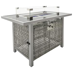 Gray 43 in. 60000 BTU Wicker Outdoor Fire Pit Table with Glass Wind Guard