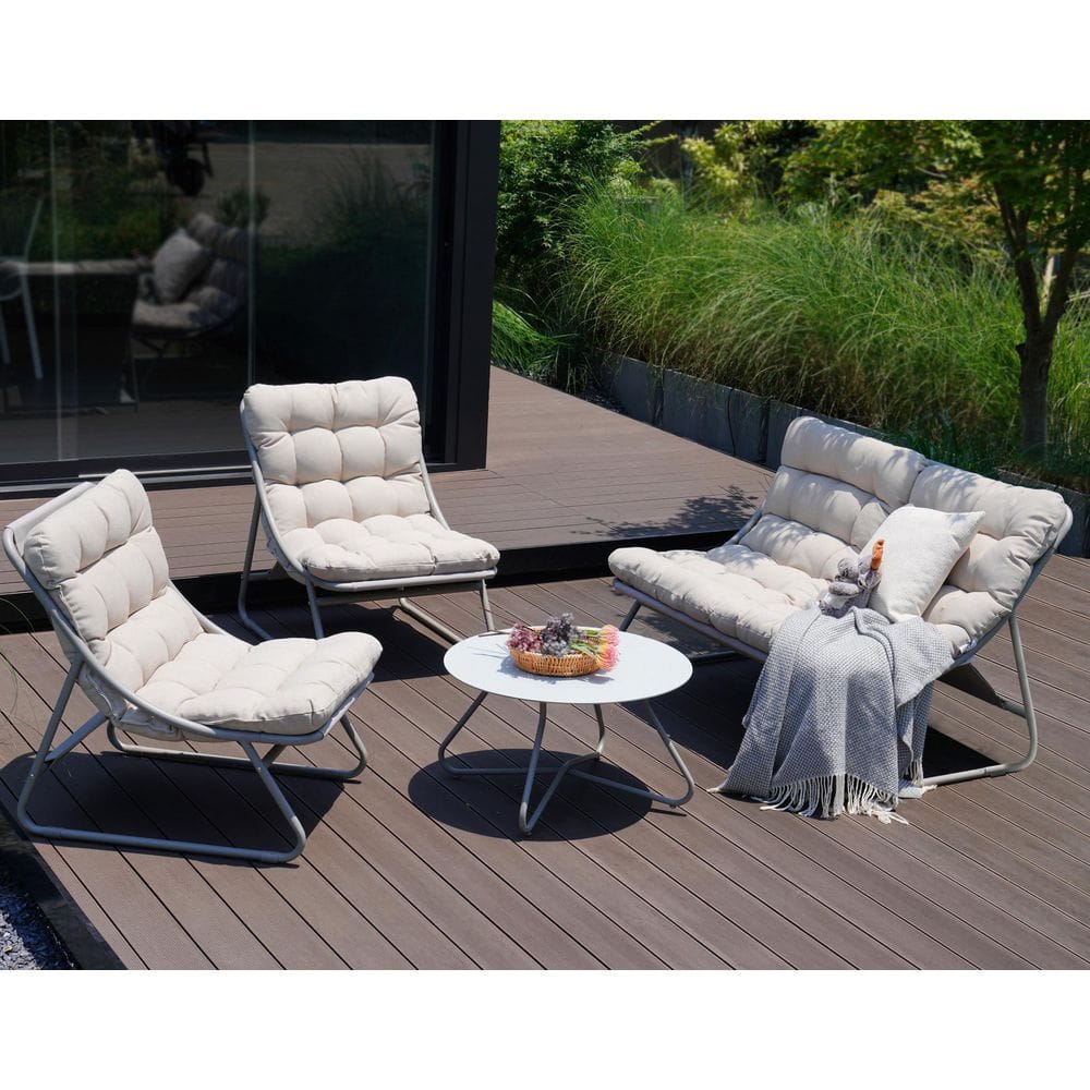 4-Piece Outdoor Patio Metal Conversation Set with Coffee Table and Charcoal Beige Cushions price history on PriceWatchPro