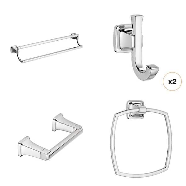 Townsend Polished Chrome Bath Hardware Set: Toilet Paper Holder, Robe Hook, Towel Ring, 24 in. Double Towel Bar