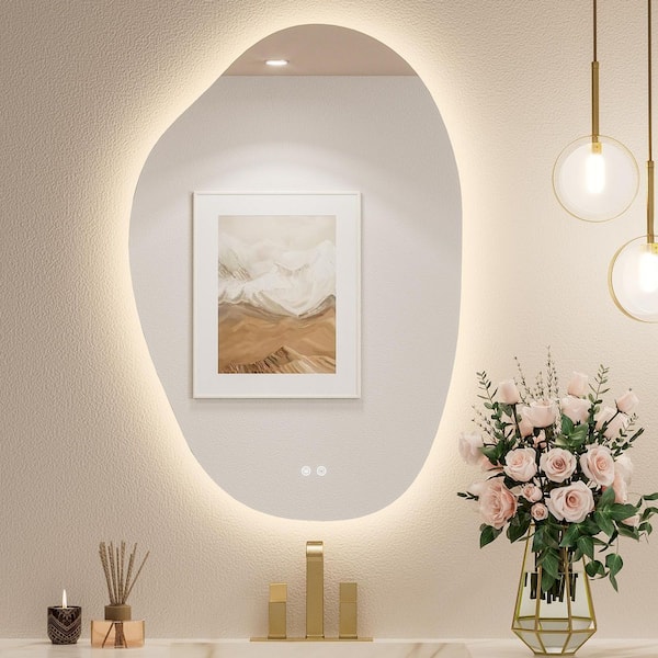 24 in. W x 36 in. H Irregular Novelty/Specialty Frameless LED Light Anti-Fog Wall Bathroom Vanity Mirror with Backlit