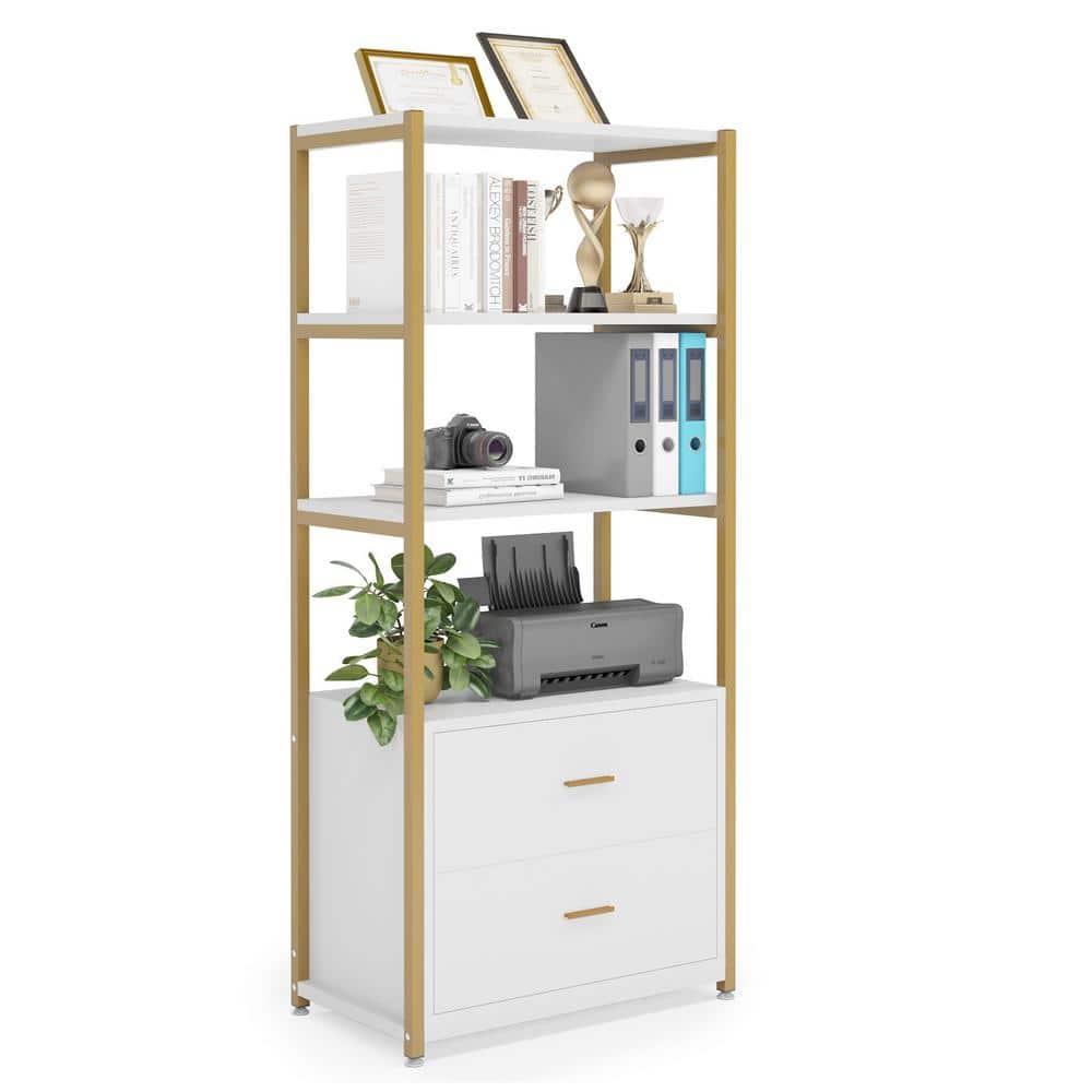 White and Gold 4-Tier Baker's Rack with Drawers