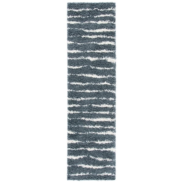 Venus Shag 2 ft. x 6 ft. Dark Gray/Ivory Solid Color Striped Runner Rug