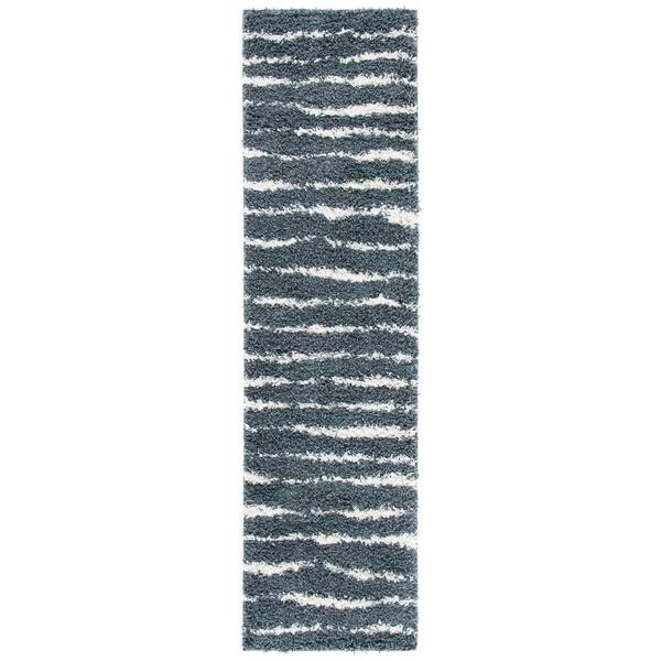 Venus Shag 2 ft. x 14 ft. Dark Gray/Ivory Stripe Runner Rug