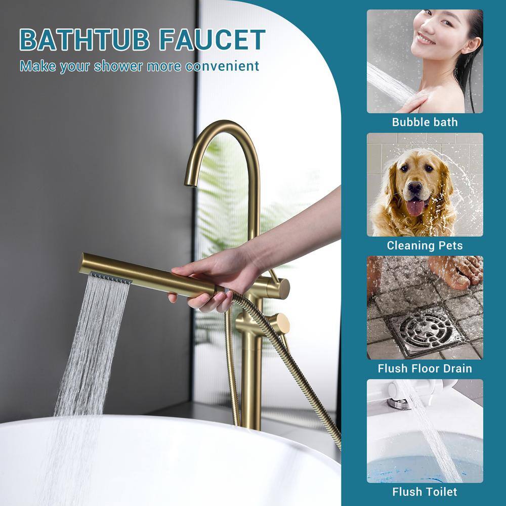 Brushed Gold Freestanding Tub Faucet with Hand Shower