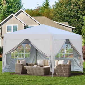 10 ft. x 10 ft. Outdoor Pop Up Gazebo Sky Tent Removable, 2 Side Walls with Window, Comes with Carry Bag, White