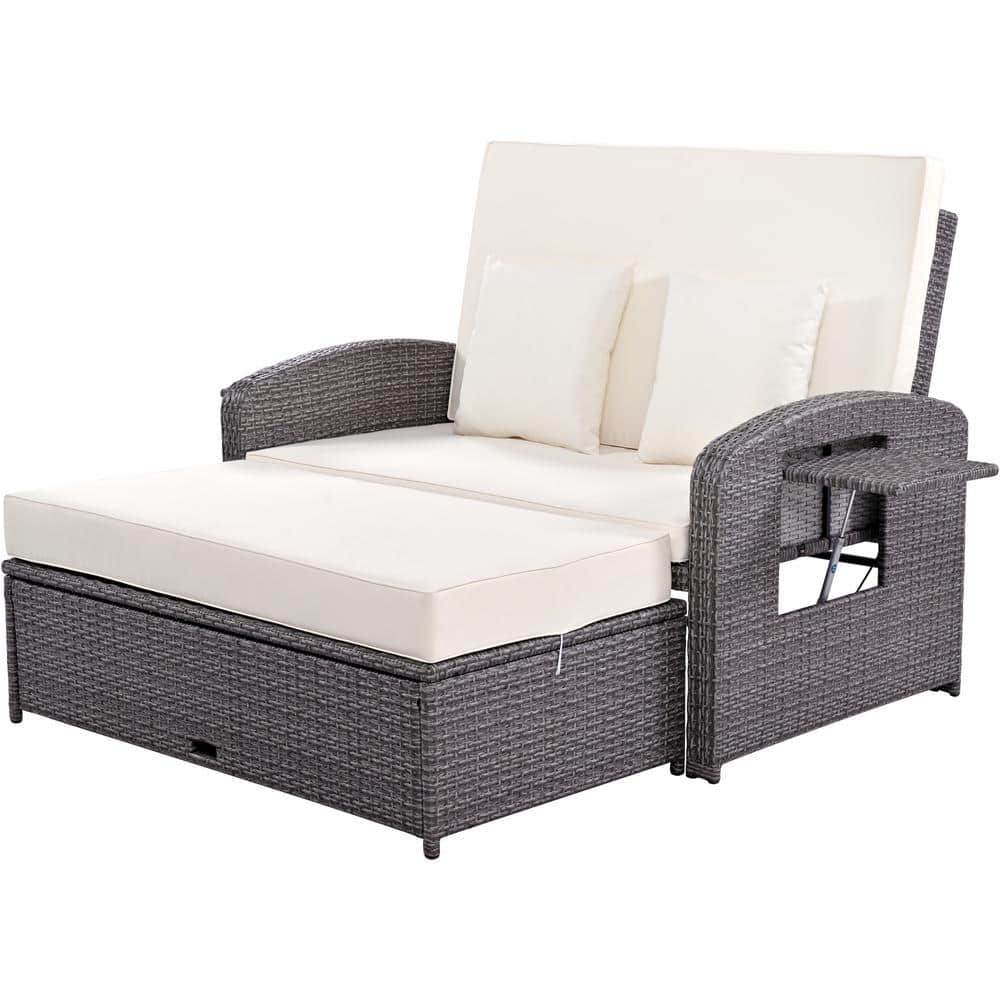 Gray Wicker Adjustable Outdoor Chaise Lounge Patio Reclining Sofa Sunbed Da