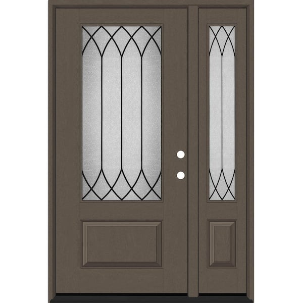 Steves & Sons Regency 51 in. x 80 in. 3/4 Lite Spire Decorative Glass LHIS Ashwood Mahogany Fiberglass Prehung Front Door w/12 in. SL
