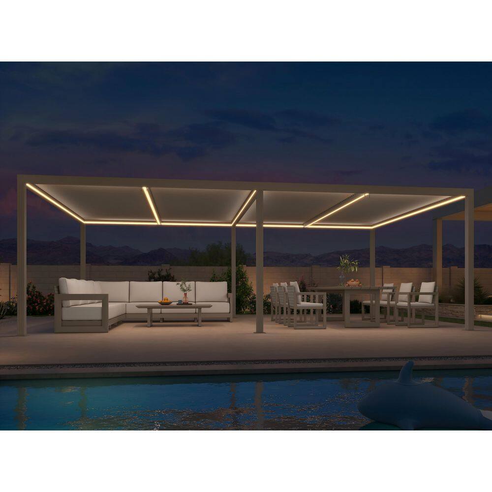 12 ft. x 24 ft. Champagne Aluminum Frame Louvered Pergola Gazebo with Adjustable Sunshade Roof and LED Strip Lights price history on PriceWatchPro