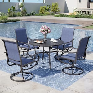 Black 5-Piece Metal Outdoor Dining Set with Round Table and Textilene Swivel Chairs