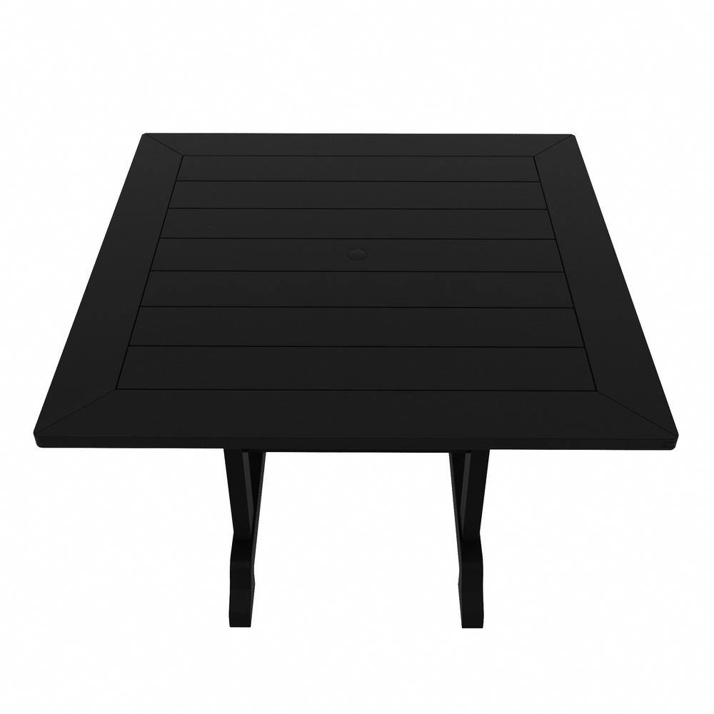 Hayes 43" White HDPE Square Outdoor Dining Table with Umbrella Hole