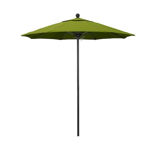 California Umbrella 7.5 ft. Black Aluminum Commercial Market Patio Umbrella with Fiberglass Ribs and Push Lift in Kiwi Olefin