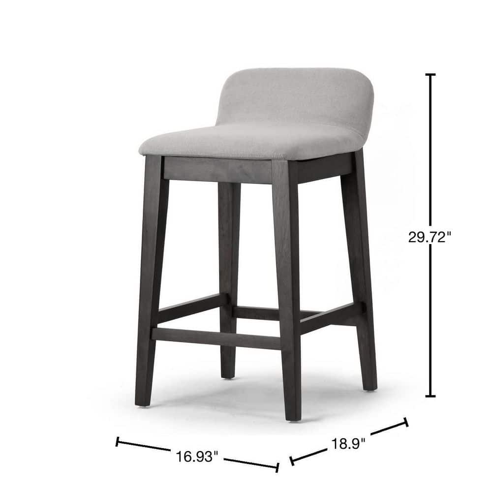 Set of 2 Gray Fabric and Black Rubberwood Counter Stools