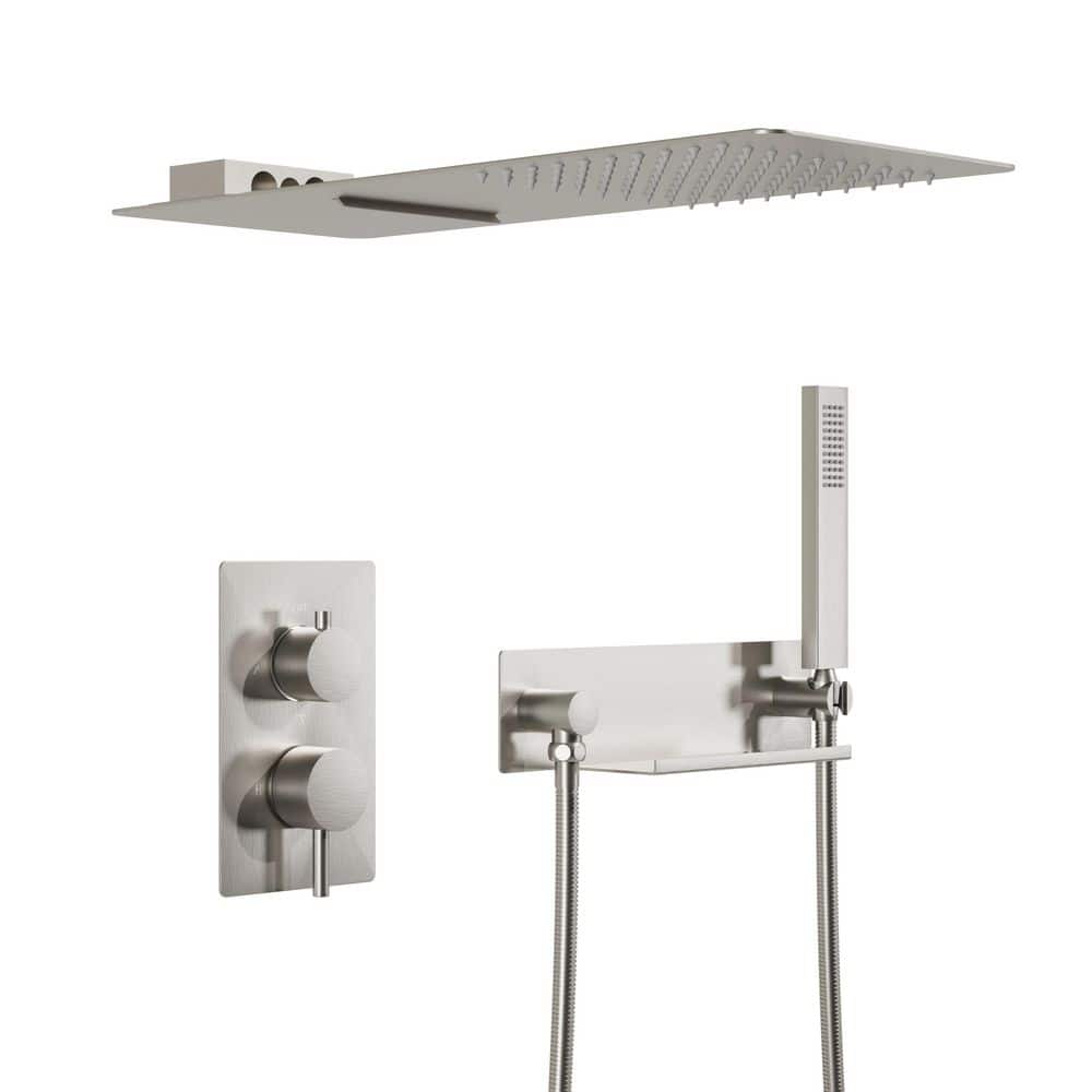 3-Spray Wall Shower System Dual Fixed and Handheld Shower Head with Storage Shelf in Brushed Nickel price history on PriceWatchPro