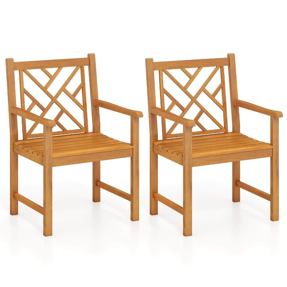 Set of 2 Acacia Wood Outdoor Dining Chairs with Cross-Pattern Backs, Armrests and 400 lb. Capacity, Natural price history on PriceWatchPro