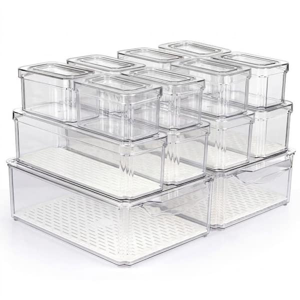 14-Pack Stackable Refrigerator Organizer Bins with Lids BPA-Free Food Grade Clear Kitchen Storage Set