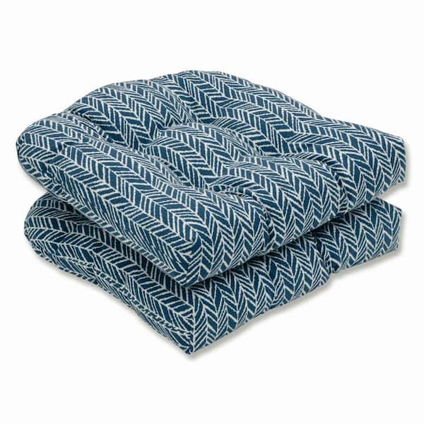Pillow Perfect 19 in. x 19 in. Outdoor Dining Chair Cushion in Blue/Ivory (Set of 2)