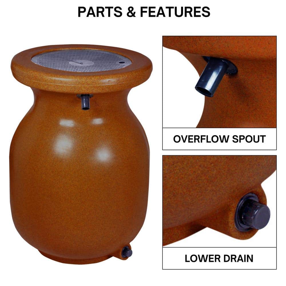 Terracotta Sandstone Look 50 Gallon Rain Barrel with Brass Tap