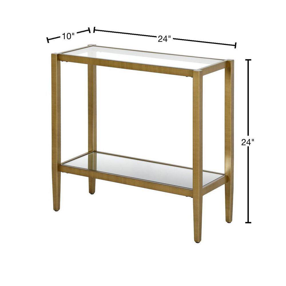 Antique Brass Rectangular Side Table with Tempered Glass Shelf