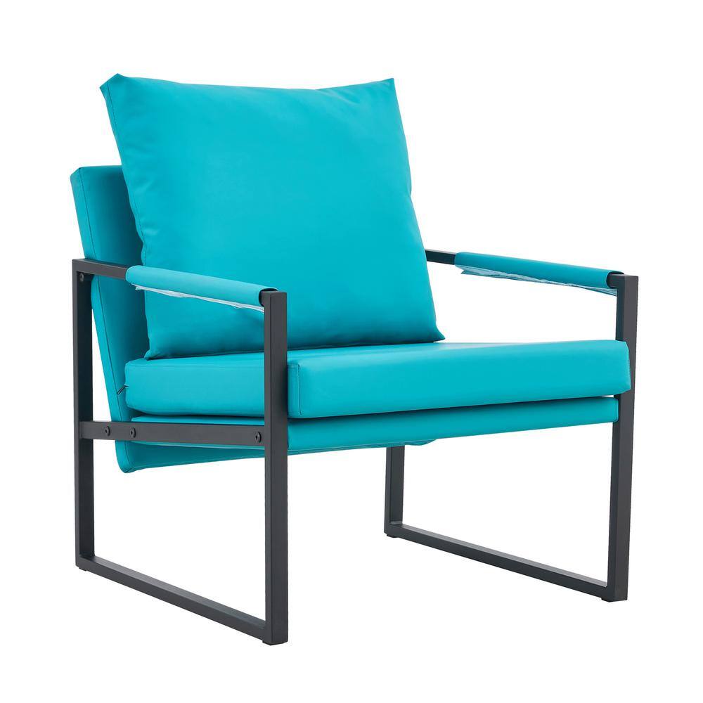 Cyan PU Leather Accent Upholstered Padded Backrest Arm Chair with Black
