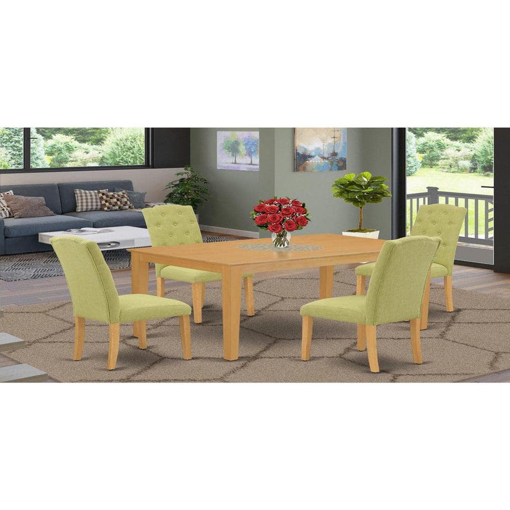 5-Piece Natural Oak Finish Solid Wood Top - Rectangular Dining Room Set - Seats 4