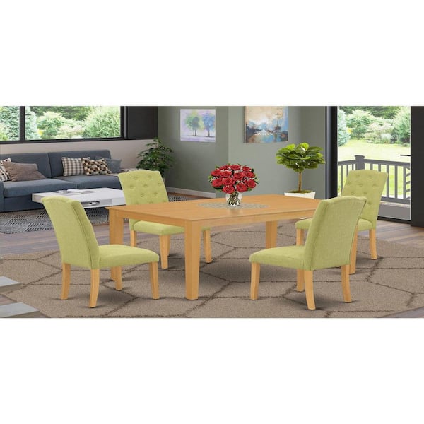 5-Piece Natural Oak Finish Solid Wood Top - Rectangular Dining Room Set - Seats 4