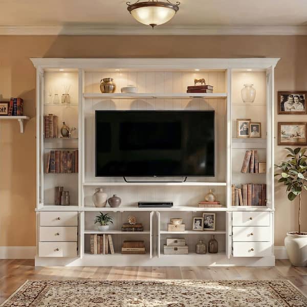 White TV Stand Entertainment Center Fits TVs up to 60 in. with TV Console, Accent Bookcase, Accent Storage Cabinet